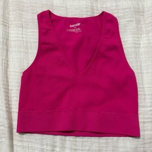 Garage Pink Ribbed V-Neck Crop Tank